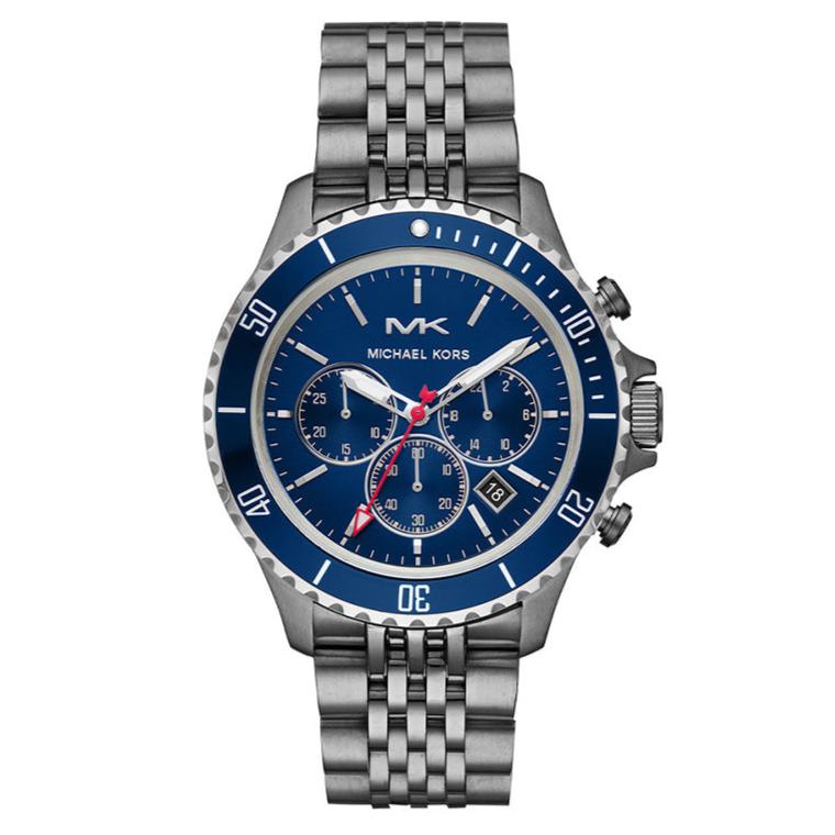 Michael Kors Bayville Chronograph Blue Dial Grey Steel Strap Watch