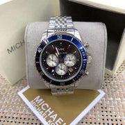 Michael Kors Bayville Chronograph Black Dial Silver Steel Strap Watch For Men - MK8749