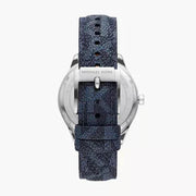 Michael Kors Benning Three Hand Silver Dial Blue Leather Strap Watch For Men - MK8930