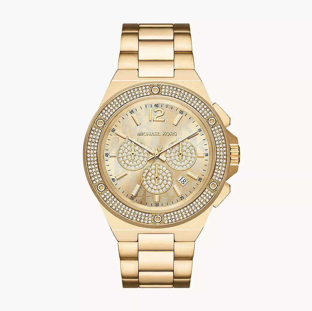 Michael Kors Lennox Chronograph Gold Dial Gold Steel Strap Watch Michael Kors Lennox Chronograph Gold Dial Gold Steel Strap Watch