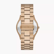 Michael Kors Slim Runway Three-Hand Gold Dial Gold Steel Strap Watch for Women - MK9122
