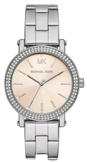 Michael Kors Corey Three Hand Pink Dial Silver Steel Strap Watch for Women - MKO1050