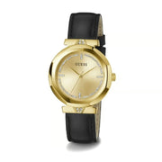 Guess Rumour Quartz Gold Dial Black Leather Strap Watch For Women - GW0689L2