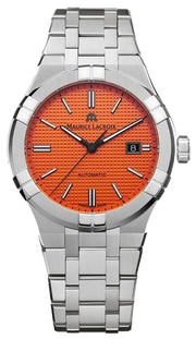 Maurice Lacroix Aikon Automatic Date Orange Dial Silver Steel Strap Watch For Men - AI6008-SS00F-530-E