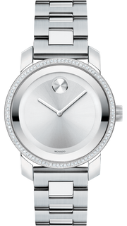 Movado Bold Diamonds Silver Dial Silver Steel Strap Watch for Women - 3600149