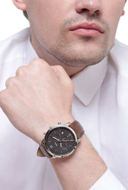 Fossil Neutra Chronograph Black Dial Brown Leather Strap Watch for Men - FS5408