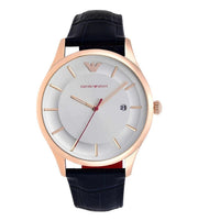 Emporio Armani Classic Silver Dial Blue Leather Strap Watch For Men - AR11131