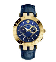 Versace V-Race Multifunction Chronograph Blue Dial Blue Leather Strap Watch For Men - VEBV00219