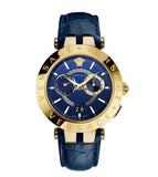 Versace V-Race Multifunction Chronograph Blue Dial Blue Leather Strap Watch For Men - VEBV00219