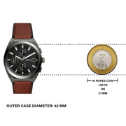 Fossil Everett Chronograph Grey Dial Brown Leather Strap Watch for Men - FS5799