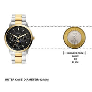 Fossil Neutra Moonphase Multifunction Black Dial Two Tone Steel Strap Watch for Men - FS5906