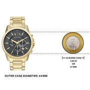 Armani Exchange Banks Chronograph Black Dial Gold Steel Strap Watch For Men - AX1721