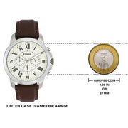 Fossil Grant Chronograph White Dial Brown Leather Strap Watch for Men - FS4735