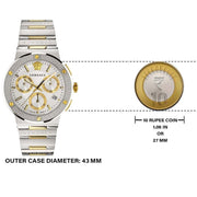 Versace Greca Chronograph White Dial Two Tone Steel Strap Watch For Men - VEZ900321