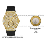 Guess Princess Crystals Gold Dial Black Silicone Strap Watch For Women - GW0439L2