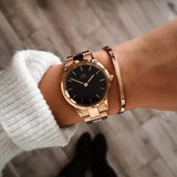 Daniel Wellington Iconic Link Black Dial Rose Gold Steel Strap Watch for Women - DW00100212