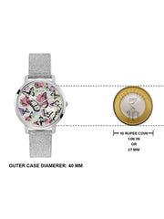Guess Sparkle Butterfly White Dial Silver Leather Strap Watch For Women - GW0008L1