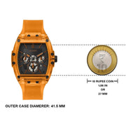 Guess Phoenix Multifunction Black Dial Orange Rubber Strap Watch For Men - GW0203G10