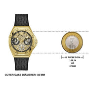 Guess Asteria Multifunction Gold Dial Black Rubber Strap Watch For Women - GW0620L2