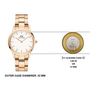 Daniel Wellington Iconic Link White Dial Rose Gold Steel Strap Watch For Women - DW00100211
