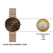 Daniel Wellington Petite Melrose Brown Dial Rose Gold Mesh Strap Watch For Women - DW00100477