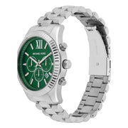 Michael Kors Lexington Chronograph Green Dial Silver Steel Strap Watch for Women - MK9152