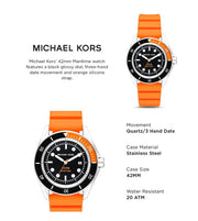 Michael Kors Maritime Three-Hand Analog Black Dial Orange Silicone Strap Watch for Men - MK9157