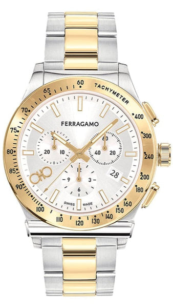 Salvatore Ferragamo 1927 Chrono Silver Dial Two Tone Steel Strap
