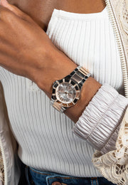 Guess Sunray Multifunction Crystals Silver Dial Two Tone Steel Strap Watch For Women - GW0616L3