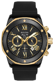 Bulova Marine Star Chronograph Black Dial Black Rubber Strap Watch for Men - 98B278