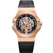 Maserati Potenza Automatic Rose Gold Dial Black Leather Strap Watch For Men - R8821108002