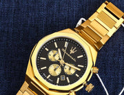 Maserati Stile Chronograph Black Dial Gold Steel Strap Watch For Men - R8873642001