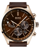 Hugo Boss Grand Prix Chronograph Brown Dial Brown Leather Strap Watch for Men - 1513605