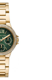 Michael Kors Camille Multifunction Green Dial Gold Steel Strap Watch For Women - MK6981