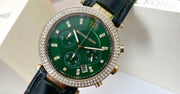 Michael Kors Parker Chronograph Green Dial Green Leather Strap Watch For Women - MK6985