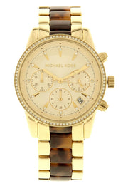 Michael Kors Ritz Chronograph Gold Dial Two Tone Steel Strap Watch for Women - MK6322