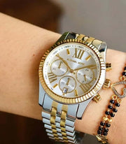 Michael Kors Lexington Chronograph Silver Dial Two Tone Steel Strap Watch for Women - MK5955