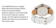 Guess Limelight Quartz Silver Dial White Leather Strap Watch For Women - W0775l8