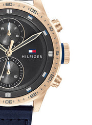 Tommy Hilfiger Trent Chronograph Grey Dial Black Leather Strap Watch For Men - 1791808