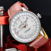 Breitling Navitimer Automatic 35 Mother of Pearl Dial Pink Leather Strap Watch for Women - A17395211A1P3
