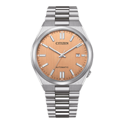 Citizen Tsuyosa Automatic Salmon Orange Dial Silver Steel Strap Watch For Men - NJ0159-86Z