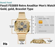 Fossil Retro Analog-Digital Gold Dial Gold Steel Strap Watch for Men - FS5889