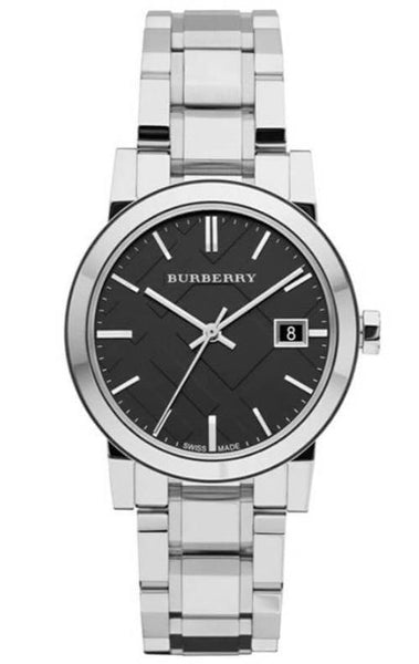 Burberry The City Black Dial Silver Stainless Steel Strap Watch 