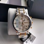 Hugo Boss Areoliner Chronograph White Dial Two Tone Steel Strap Watch for Men - 1513236
