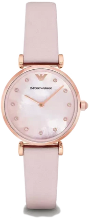 Emporio Armani Gianni T Bar Mother Of Pearl Pink Dial Pink Leather Strap Watch For Women - AR1958
