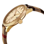 Burberry The Classic Round Gold Dial Brown Leather Strap Unisex Watch  - BU10001