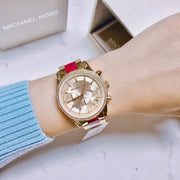 Michael Kors Ritz Chronograph Gold Dial Two Tone Steel Strap Watch For Women - MK6517