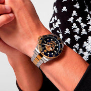 Philipp Plein The $kull Diver Blue Dial Two Tone Steel Strap Watch For Men- PWOAA0722