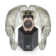 Philipp Plein Octagon Rose Gold Dial Brown Silicone Strap Watch for Men  - PWTBA0223
