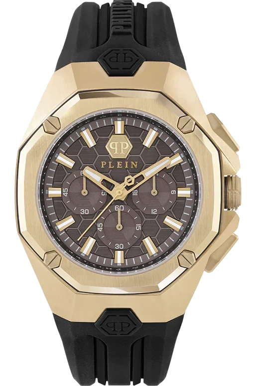 Philipp Plein Hyper Sport Chronograph Gold Dial Black Silicone Strap Watch for Men - PWTBA0423